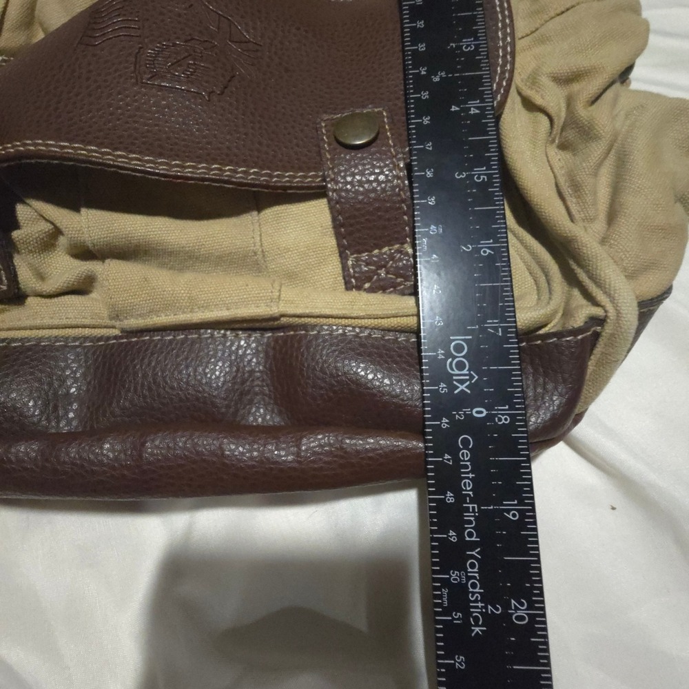 Barrington Canvas Leather Rucksack Backpack Tan Brown Delta SkyMiles Tag - Picture 7 of 10